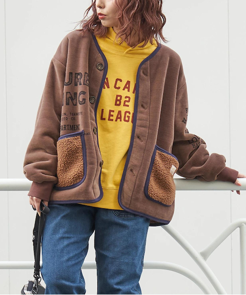 裏ボア ベロア ノーカラー ジャケット