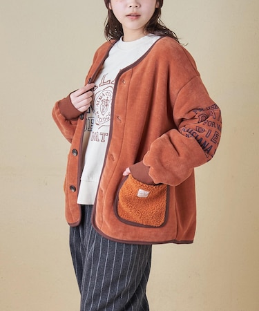 裏ボア ベロア ノーカラー ジャケット