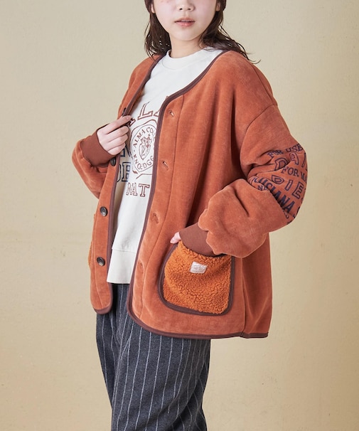 裏ボア ベロア ノーカラー ジャケット