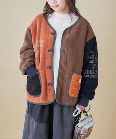 裏ボア ベロア ノーカラー ジャケット