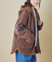 裏ボア ベロア スピンドル ジップパーカー