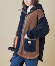 裏ボア ベロア スピンドル ジップパーカー