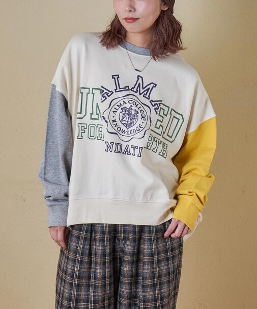 30/10裏毛 リメイク風 ロゴプリント プルオーバー スウェット