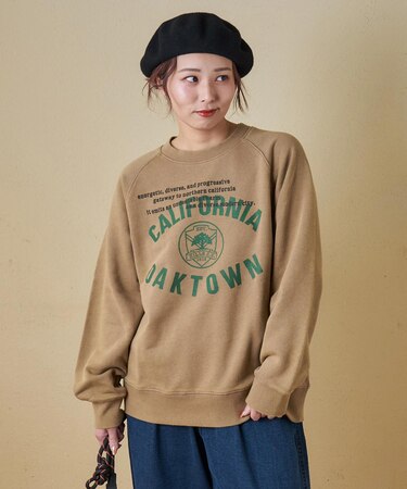 CVC裏毛 パウダー加工 スウェット ラグラン トレーナー