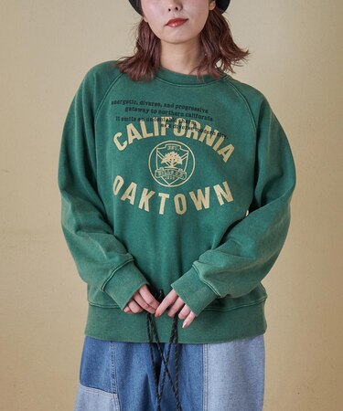 CVC裏毛 パウダー加工 スウェット ラグラン トレーナー