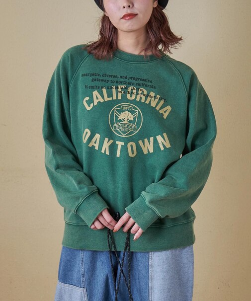 CVC裏毛 パウダー加工 スウェット ラグラン トレーナー