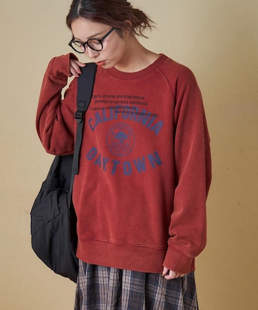 CVC裏毛 パウダー加工 スウェット ラグラン トレーナー