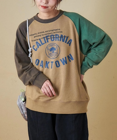 CVC裏毛 パウダー加工 スウェット ラグラン トレーナー