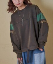 CVC裏毛 パウダー加工 袖切替 プルオーバー スウェット