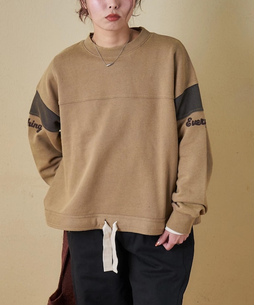 CVC裏毛 パウダー加工 袖切替 プルオーバー スウェット｜キューブ