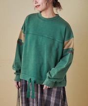 CVC裏毛 パウダー加工 袖切替 プルオーバー スウェット