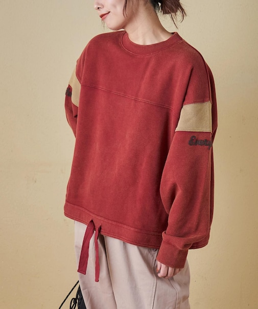 CVC裏毛 パウダー加工 袖切替 プルオーバー スウェット