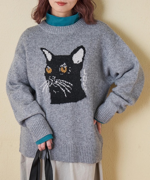 リサイクル ニット アニマル柄 ジャガード プルオーバー｜キューブ