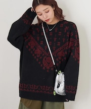 リサイクル ニット ペイズリー柄 ジャガード プルオーバー