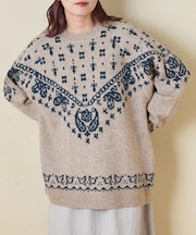 リサイクル ニット ペイズリー柄 ジャガード プルオーバー