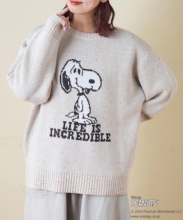 PEANUTS  ( ピーナッツ ) 1/16ネップヤーン ニット バックロゴ プルオーバー