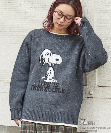 PEANUTS  ( ピーナッツ ) 1/16ネップヤーン ニット バックロゴ プルオーバー