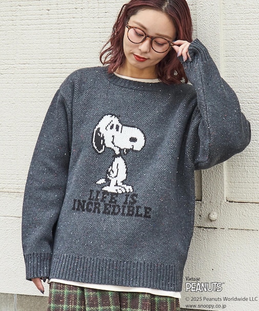 PEANUTS  ( ピーナッツ ) 1/16ネップヤーン ニット バックロゴ プルオーバー
