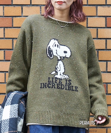 PEANUTS  ( ピーナッツ ) 1/16ネップヤーン ニット バックロゴ プルオーバー