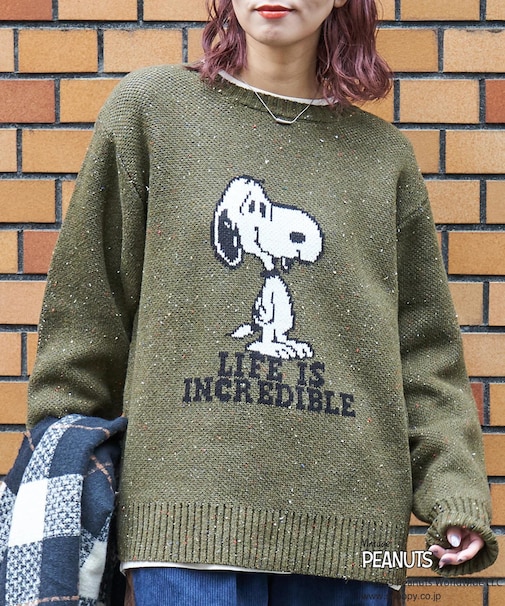 PEANUTS  ( ピーナッツ ) 1/16ネップヤーン ニット バックロゴ プルオーバー