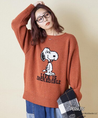 PEANUTS  ( ピーナッツ ) 1/16ネップヤーン ニット バックロゴ プルオーバー