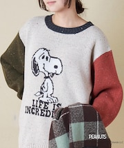 PEANUTS  ( ピーナッツ ) 1/16ネップヤーン ニット バックロゴ プルオーバー