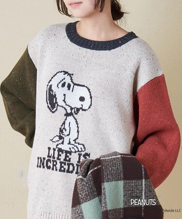 PEANUTS  ( ピーナッツ ) 1/16ネップヤーン ニット バックロゴ プルオーバー