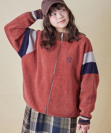 モールヤーン ニット ライン入り トラックジャケット