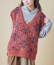 モール ジャガード ニット Vネック ベスト