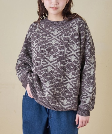 モール ジャガード ニット ラグラン プルオーバー