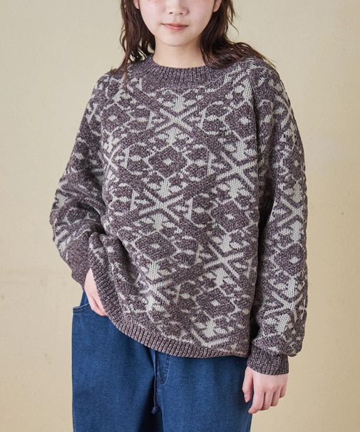 モール ジャガード ニット ラグラン プルオーバー