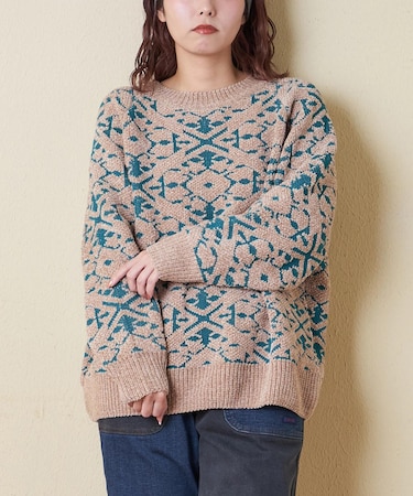 モール ジャガード ニット ラグラン プルオーバー