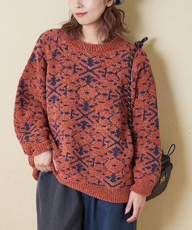 モール ジャガード ニット ラグラン プルオーバー