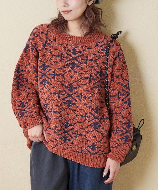 モール ジャガード ニット ラグラン プルオーバー