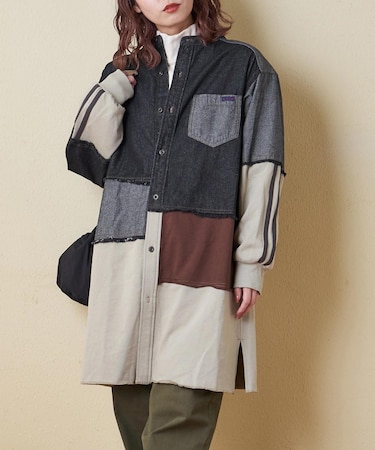 8オンス デニム × スウェット リメイク風 チュニック シャツワンピース