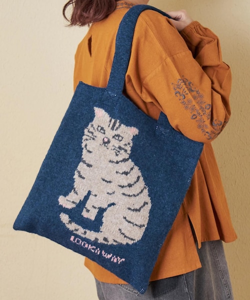 リサイクル ニット アニマル柄 ジャガード トートバッグ｜キューブ