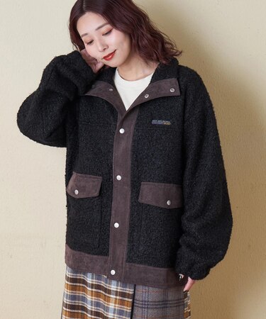 プードルファー スタンドカラー 配色 ブルゾン