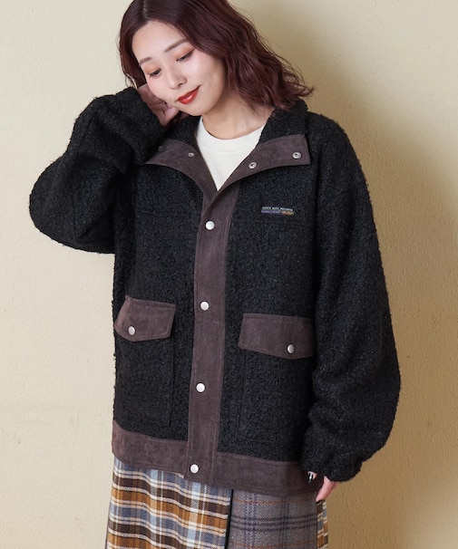 プードルファー スタンドカラー 配色 ブルゾン