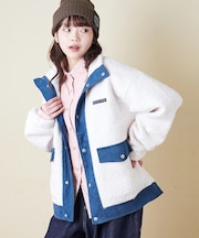 プードルファー スタンドカラー 配色 ブルゾン