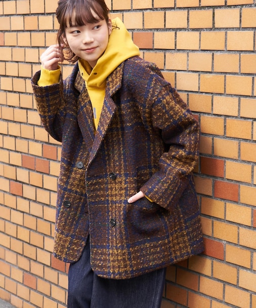 ツイード チェック ダブルコート
