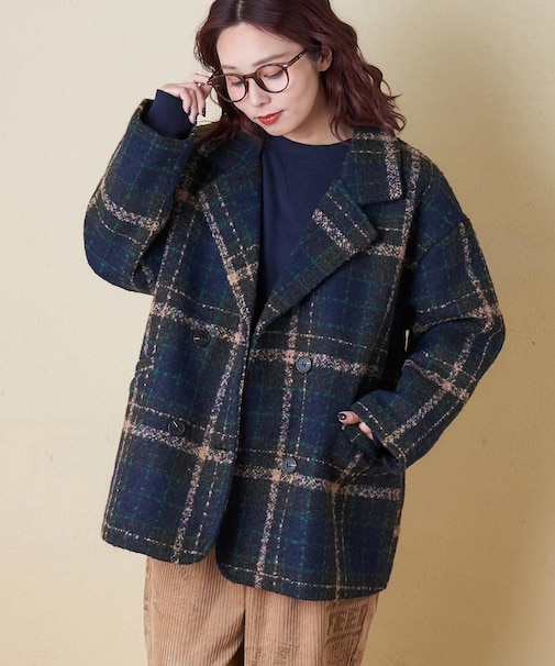 ツイード チェック ダブルコート