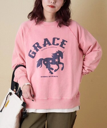 パウダー加工 裏毛 ラグランスリーブ プルオーバー