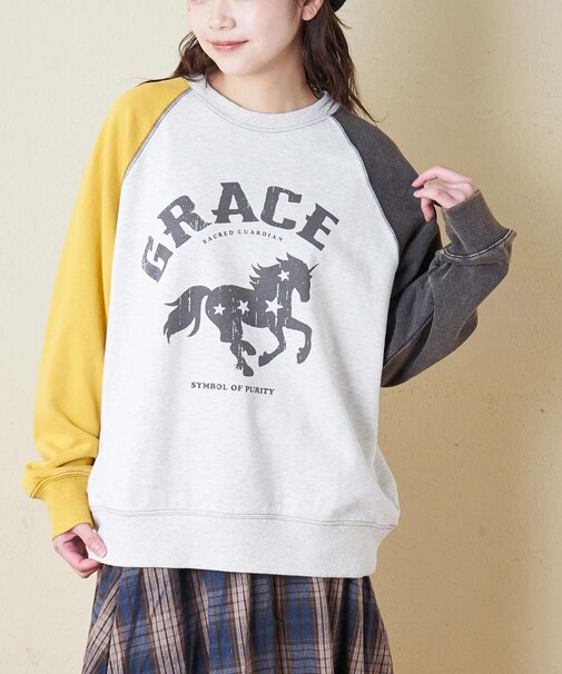 パウダー加工 裏毛 ラグランスリーブ プルオーバー