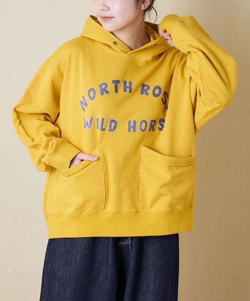 パウダー加工 裏毛 パッチポケット プルオーバーパーカー