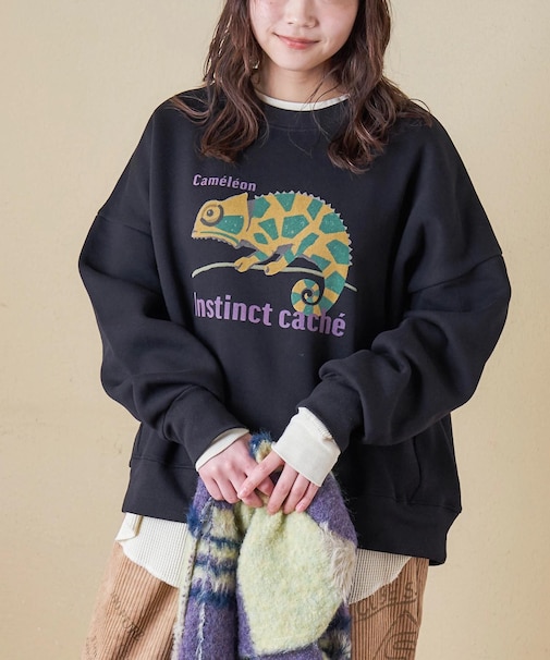 CVC ガーゼ裏毛 裏起毛 スウェット アニマルプリント プルオーバー