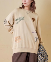 30/10裏毛 パウダー加工 スウェット ロゴ 刺繍 ビッグ プルオーバー