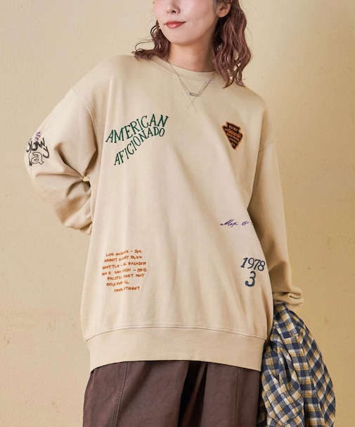 30/10裏毛 パウダー加工 スウェット ロゴ 刺繍 ビッグ プルオーバー