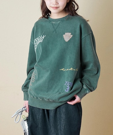 30/10裏毛 パウダー加工 スウェット ロゴ 刺繍 ビッグ プルオーバー