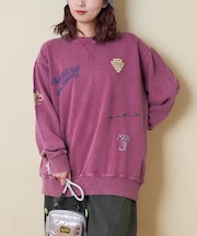 30/10裏毛 パウダー加工 スウェット ロゴ 刺繍 ビッグ プルオーバー