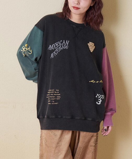 30/10裏毛 パウダー加工 スウェット ロゴ 刺繍 ビッグ プルオーバー